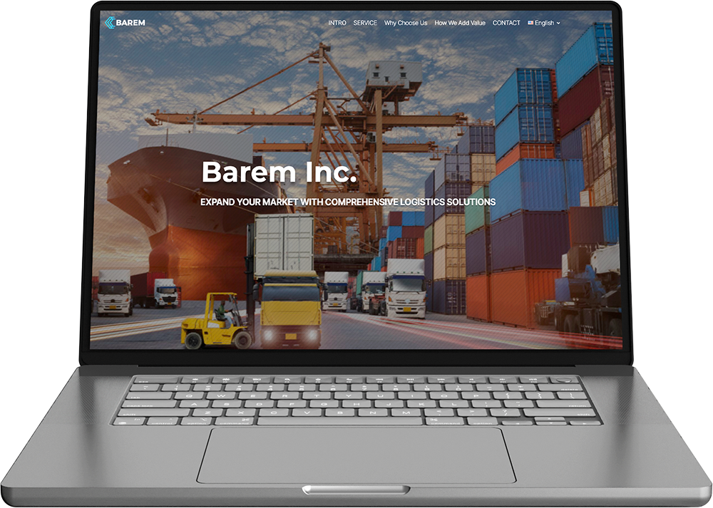 Barem Inc. website on a laptop