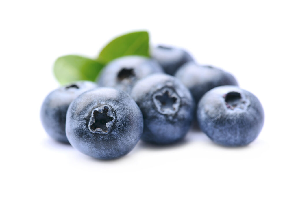 Fresh blueberries with leaves