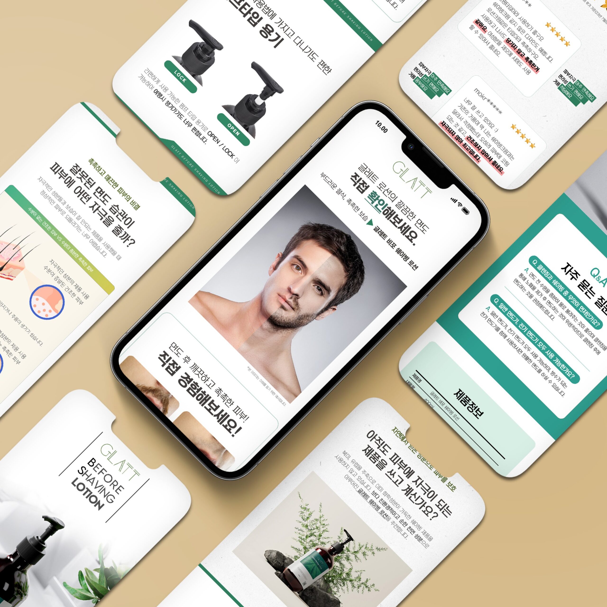 Sections of the GLATT detail page laid out around a smartphone